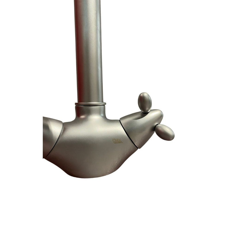 Rubinetto Cucina Miscelatore Doppio Comando Lavello Canna Tonda in Ottone Paini Trixi Satinato