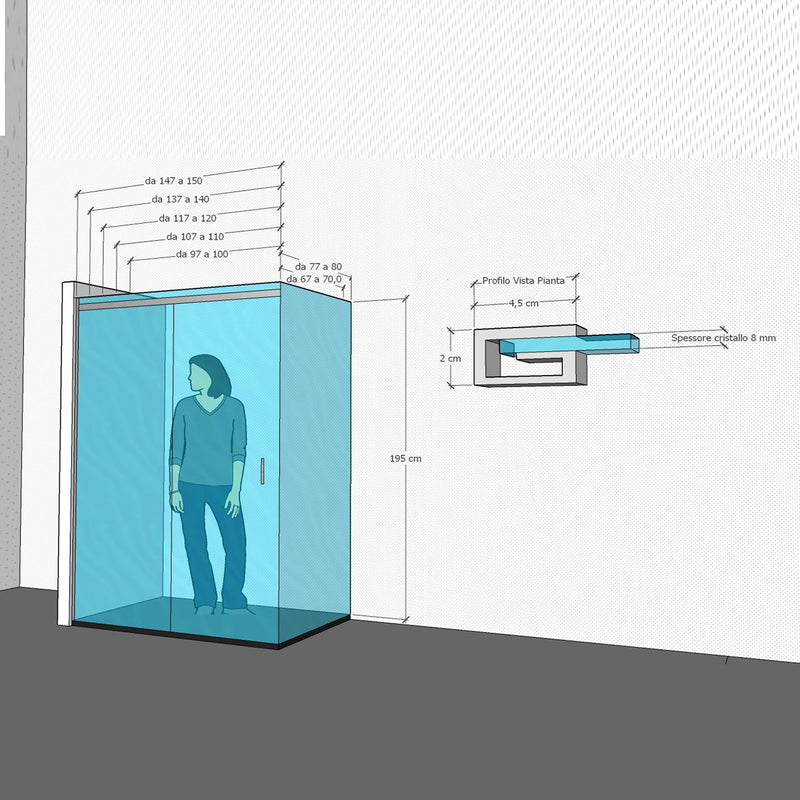 Box Doccia angolare 150x75 cm 1 anta Scorrevole in Cristallo Fumè 8mm H195 Bonussi elise Seconda Scelta