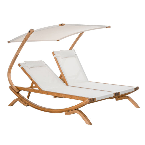 Doppelgarten-Sonnenliege 210 x 155 x 175 cm in Holz und beigem Textilene acquista
