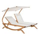 Lettino Prendisole Doppio da Giardino 210x155x175 cm in Legno e Textilene Beige
