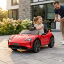 Macchina Elettrica per Bambini Porsche Taycan Turbo S 12V con Telecomando Bluetooth Luci LED e Tappetini Rosso