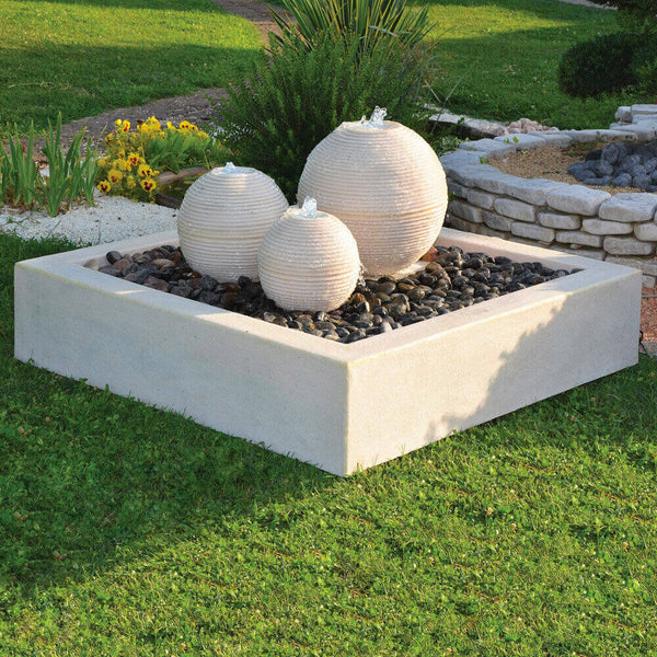 Set mit 3 künstlichen Wasserfallkugeln für den Garten aus Harz mit LED und Marmorpumpe sconto