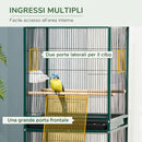 Gabbia Voliera per Uccelli 51,5x50x140 cm con Ruote e Vassoi Estraibili in Acciaio e Legno Verde Scuro      