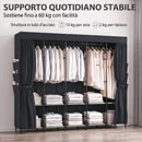 Armadio Salvaspazio 212x45x167 cm con 5 Aste 5 Ripiani 6 Tasche Laterali Ante Antipolvere con Zip in Tessuto Nero      