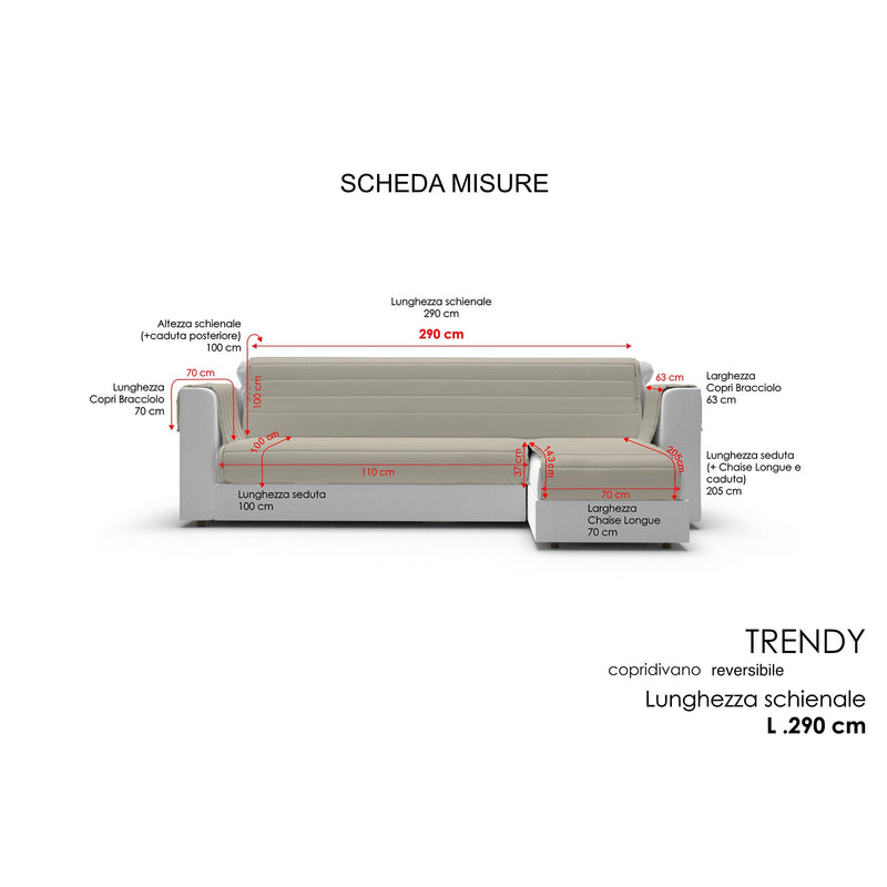Copridivano Trapuntato con Penisola Destra Seduta in Microfibra Tortora Varie Misure