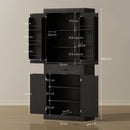 Dispensa Cucina Stile Country 76x39,5x183,5 cm con 2 Armadietti 6 Ripiani e Cassetto in Truciolato e MDF Nero      