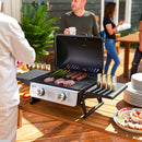 Barbecue a Gas Portatile da Tavolo 2 Bruciatori e Coperchio con Termometro in Acciaio e ABS Nero    