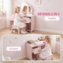 Toeletta per Bambini 3+ Anni 79,5x33x90,7 cm con Sgabello Specchi Cassetti e Armadietti in MDF Rosa      