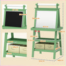 Lavagna per Bambini 59x48x118 cm a Gesso Magnetica e Rotolo di Carta in Legno Verde  