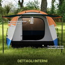 Tenda da Campeggio Impermeabile 420x200x150 cm con 2 Aree e 3 Ingressi in Poliestere e Fibra di Vetro   