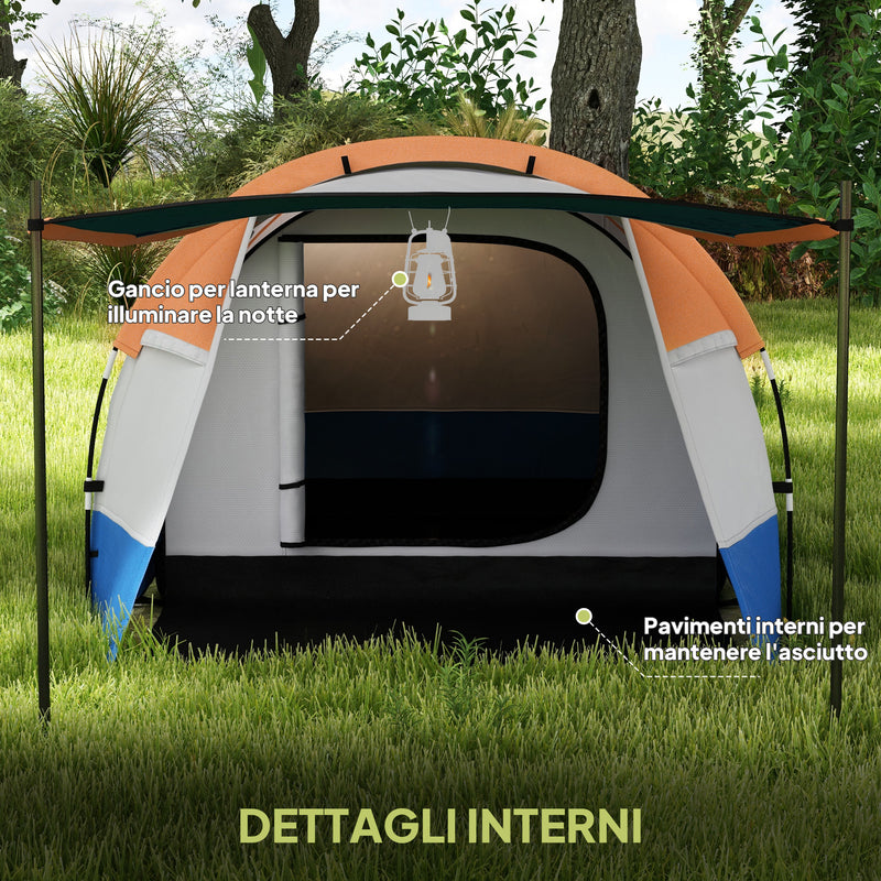Tenda da Campeggio Impermeabile 420x200x150 cm con 2 Aree e 3 Ingressi in Poliestere e Fibra di Vetro   