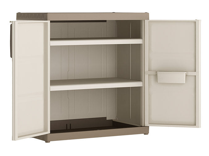 Armadio da Esterno 2 Ripiani 89x54x93H cm in Plastica Keter Excellence XL Basso Beige/Tortora
