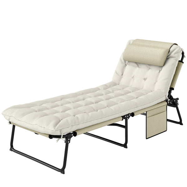 Lettino da Giardino 68x189x30 cm Pieghevole e Reclinabile con Tasca Laterale in Poliestere Beige prezzo