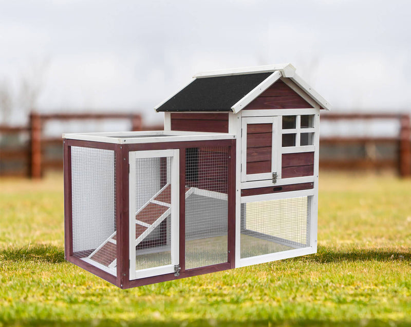 Pollaio da Giardino 122x63x92 cm Per 3 Galline in Legno Rosso e Bianco