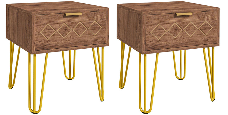 Set 2 Comodini 39,5x41x49 cm 1 Cassetto in Truciolato Marrone