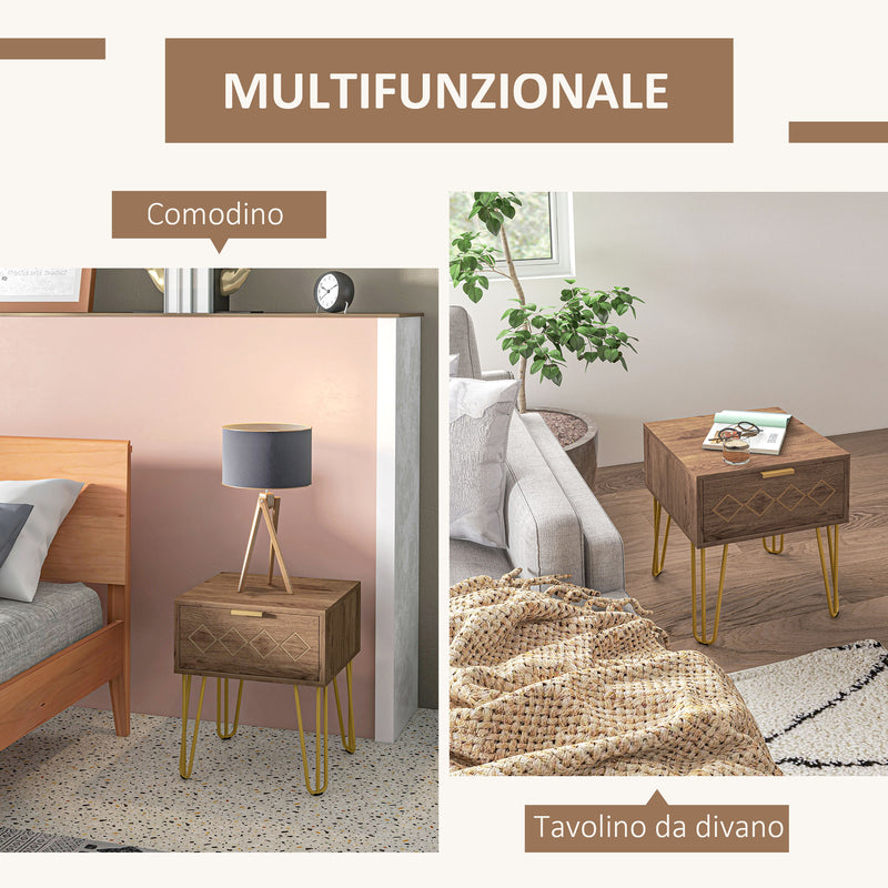 Set 2 Comodini 39,5x41x49 cm 1 Cassetto in Truciolato Marrone