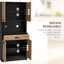 Credenza Cucina 80x40x180 cm con 2 Armadietti a 2 Ante e Cassetto in Legno Nero e color Legno      