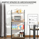 Mobiletto Microonde da Cucina 60x40x125 cm con 4 Ripiani e 4 Ganci in Acciaio e Legno Color Legno      