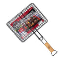 Griglia Doppia per Barbecue 40x45 cm Senza Piedini con Rivestimento Antiaderente e Manico in Legno      