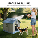 Casetta per Cani da Esterno 85x79x82 cm con Base Rialzata e Finestre in Plastica Grigio  
