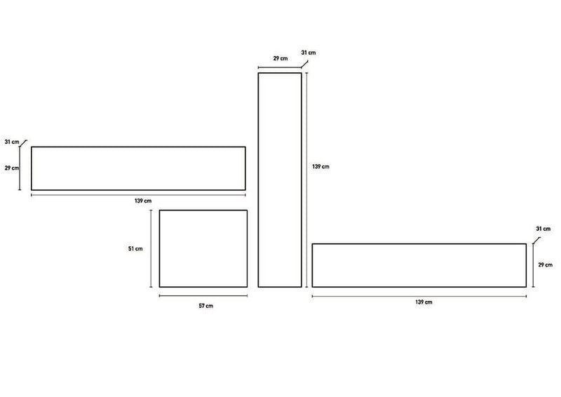 Parete Attrezzata Mobili Salotto 4 Mobili Sospesi 169x327x31cm TFT  Cube Bianco Lucido e Miele