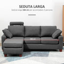 Divano 3 Posti con Poggiapiedi e Cuscini in Tessuto di Lino Grigio Scuro 194x80x86 cm 