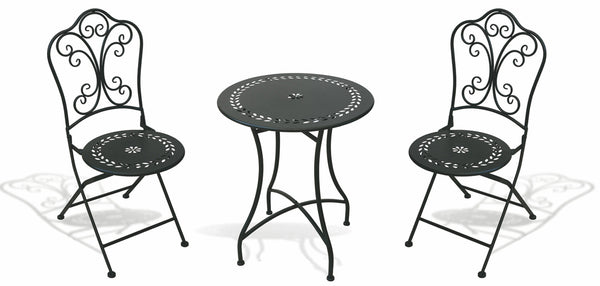 sconto Soriani Provence Frühstückseisen Klappbares Gartenset mit Tisch und 2 Stühlen Schwarz