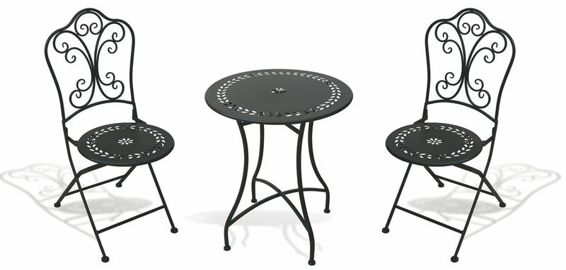 Set da Giardino Pieghevole in Ferro con Tavolo e 2 Sedie Soriani Provence Breakfast Nero