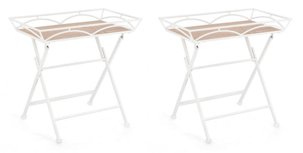 prezzo Set 2 Tavolini da Soggiorno 63x40x60 cm in Acciaio Guenda Bianco
