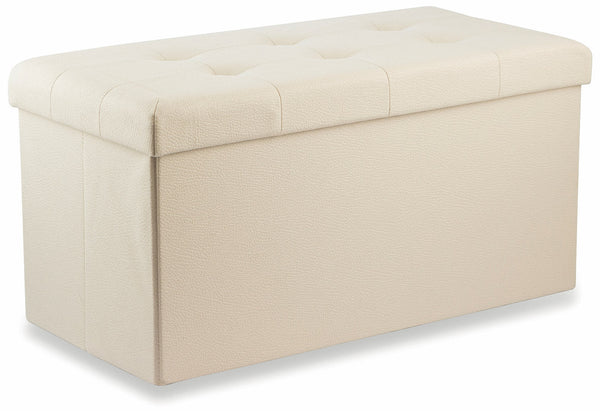 acquista Trunk Chest Pouf Container aus elfenbeinfarbenem Soriani-Kunstleder