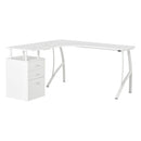 Scrivania Angolare da Ufficio 143,5x143,5x76 cm con Cassettiera in Legno e Metallo Bianca