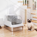 Lettiera Gatti Chiusa XL 3 in 1 90 L 70x50x46 cm con Coperchio Rimovibile e Paletta in Acciaio Inox e ABS Bianco      