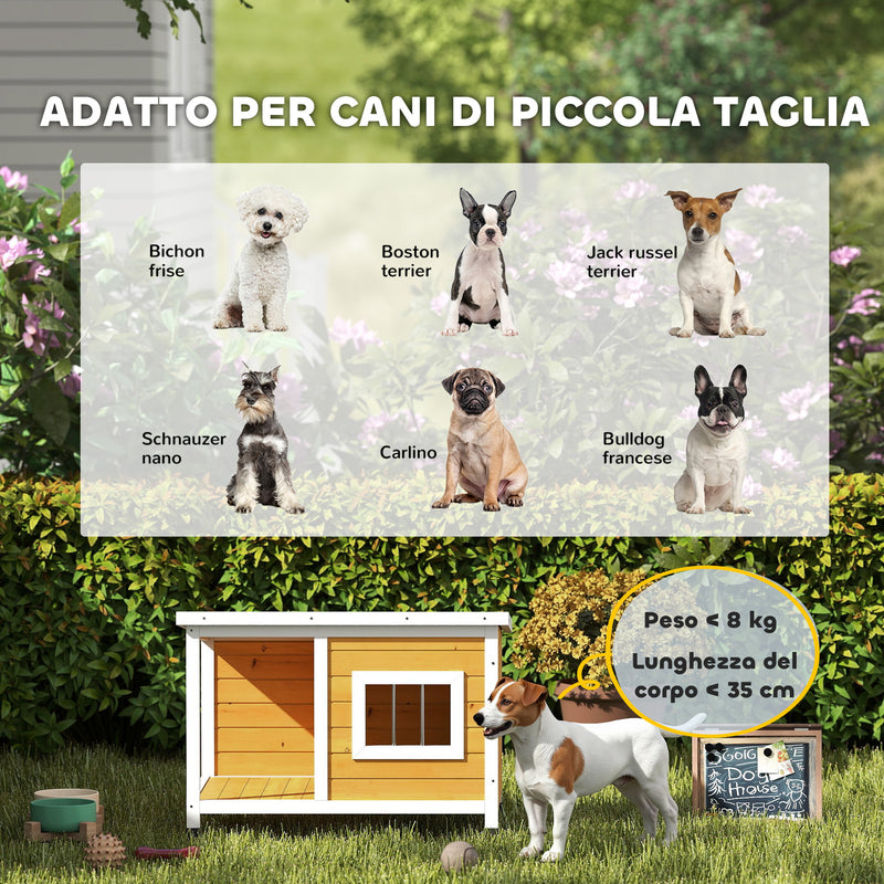 Cuccia per Cani da Esterno 85,5x62x60 cm con Veranda Coperta e Tetto Inclinabile in Legno di Abete Multicolore      