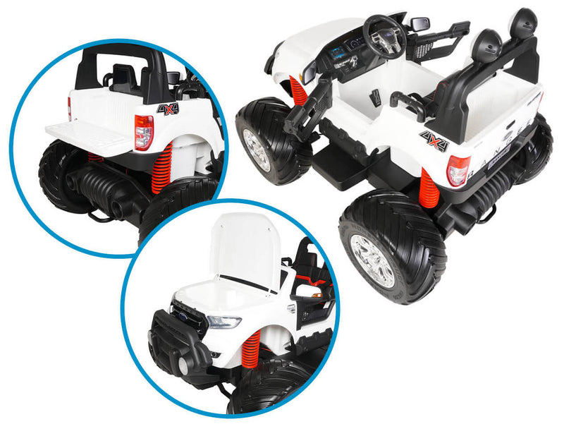 Macchina Elettrica per Bambini 2 posti Fuoristrada 12V con Licenza Ford Monster Truck 4x4 Bianca