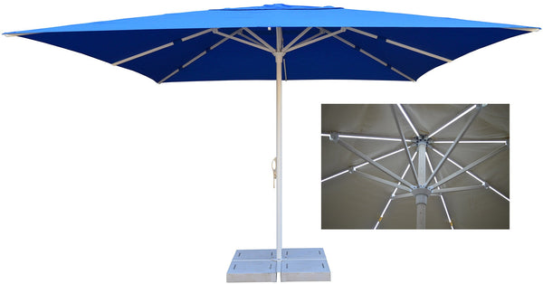 Sonnenschirm mit LED 4x4m in Aluminiumstange Ø60 mm Baldachin in Brera Blue Polyester sconto