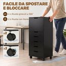 Mobile Archivio Porta Stampante 48x40x100 cm con 5 Cassetti e Ruote in Truciolato e Acciaio Nero      