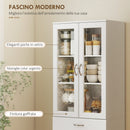 Credenza Cucina 60x35x180 cm con 2 Armadietti e un Cassetto Mensole Regolabili e Ante in Vetro in Legno Bianco      