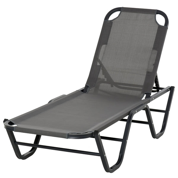 online Lettino Prendisole in Alluminio con Schienale Reclinabile a 5 Livelli 163x58,5x91 cm Grigio