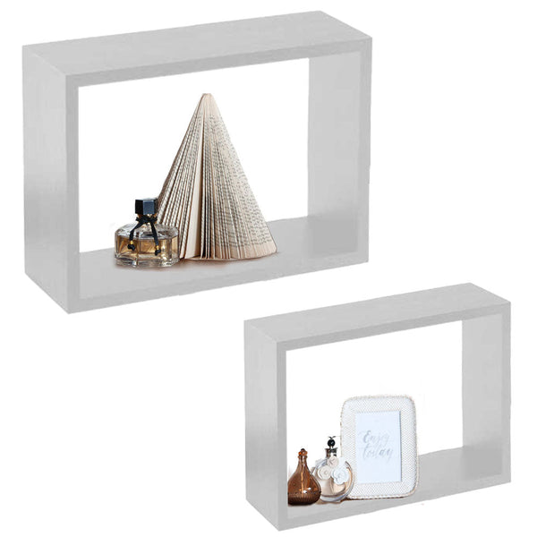 online Set 2 Mensole a Muro Moduli da Parete Pensili Rettangolari in Legno Bianco 40 cm