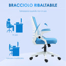Sedia Poltrona Operativa da Ufficio 54x54x89-99 cm in Tessuto Poliestere Bianca e Azzurra