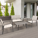 Set Salotto da Giardino Divano 2 Poltrone e Tavolino in Alluminio Taupe