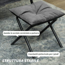 Poltrona Moderna 80x78x100 cm con 2 Tasche Laterali e Poggiapiedi  in Tessuto Effetto Lino Grigio 