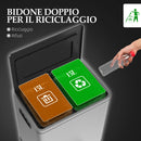 Pattumiera a Pedale 2 Sezioni 15L 40x34,8x47,5 cm in Acciaio Inox e PP  