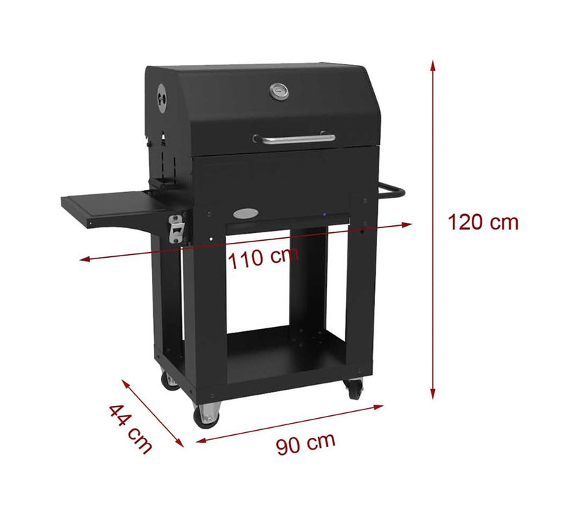 Barbecue a Carbone 110x44x120 cm con Coperchio Affumicatore in Acciaio Miranda Nero