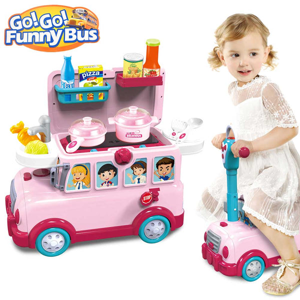 Cucina Giocattolo Bambini Cavalcabile Trolley Schoolbus 3in1 Luci Suoni Accessori prezzo