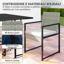 Set 11 Pezzi da Pranzo da Esterno con Tavolo 6 Poltrone e 4 Pouf in Rattan PE Vetro e Acciaio Grigio      