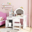Set Toeletta Trucco per Bambine 88,6x38,8x96,9 cm con Specchio Sedia Luce LED Armadietto Scaffali e Libreria in MDF Bianco      