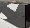 Mobile TV Moderno 3 Ante con Serigrafie e Specchi Vittoria 180,5x40,5x56,5 cm Grigio Laccato Lucido