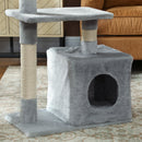 Albero Tiragraffi con Casetta e Piattaforme in Peluche 50x30x81,5 cm Pali in Sisal Grigio   