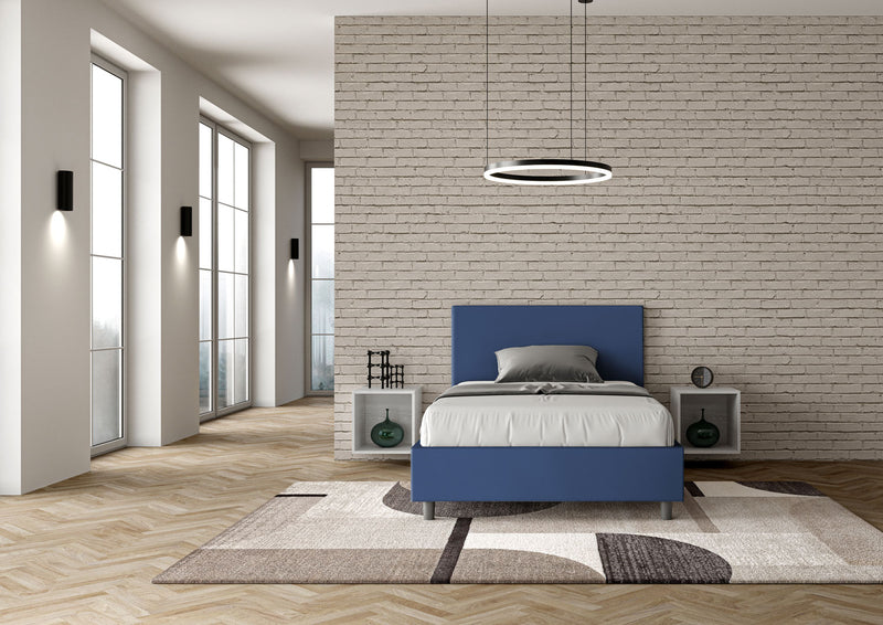 Letto 1 Piazza E Mezzo Testata Liscia Imbottito in Similpelle Adele Blu Varie Misure